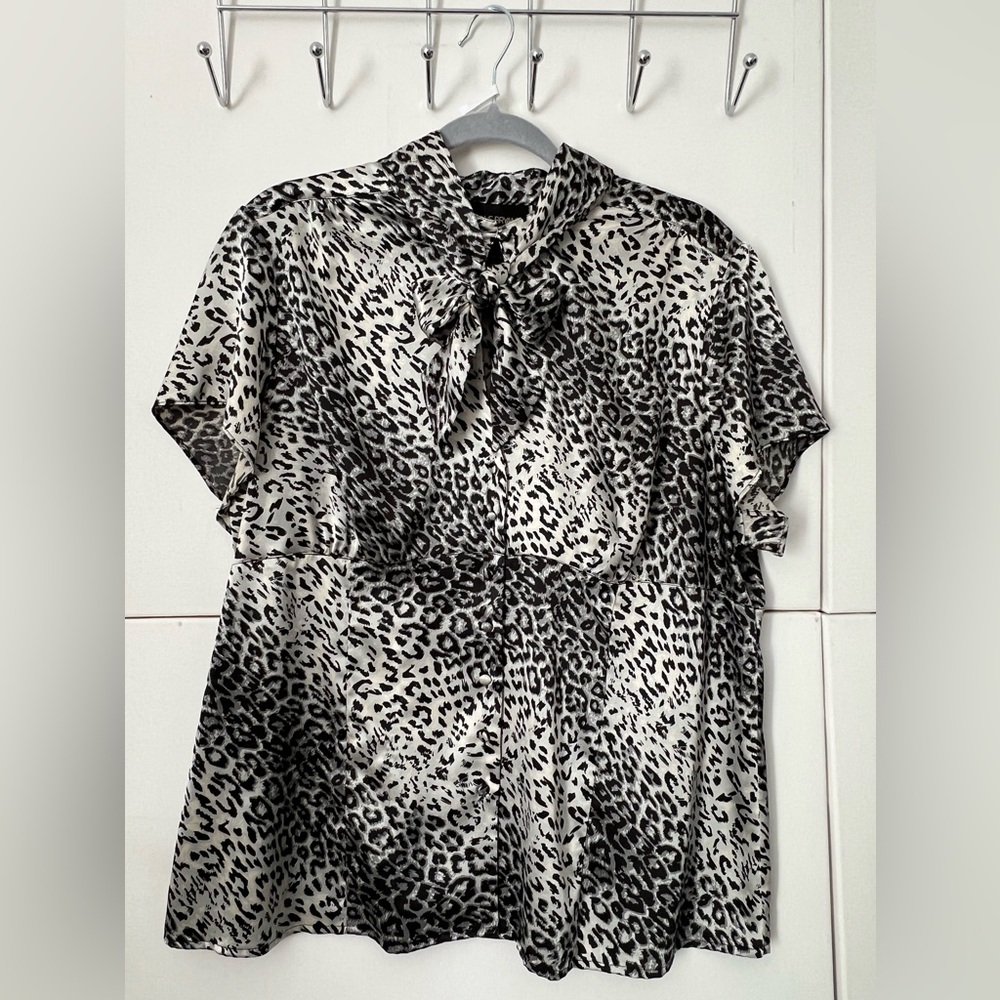 Lane Bryant Animal Print Blouse with sash neck tie